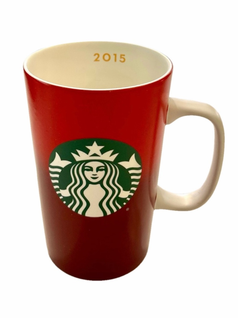 Starbucks 2015 Red Ombre Ceramic Handle Coffee Mug 16oz Green Mermaid